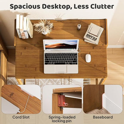 Bamboo Folding Desk for Small Spaces, Small Computer Foldable Desk, Brown | Space Saving Desk for Bedroom Home Office, Mid Century Sofa Table for Couch, Writing Work Office Desk
