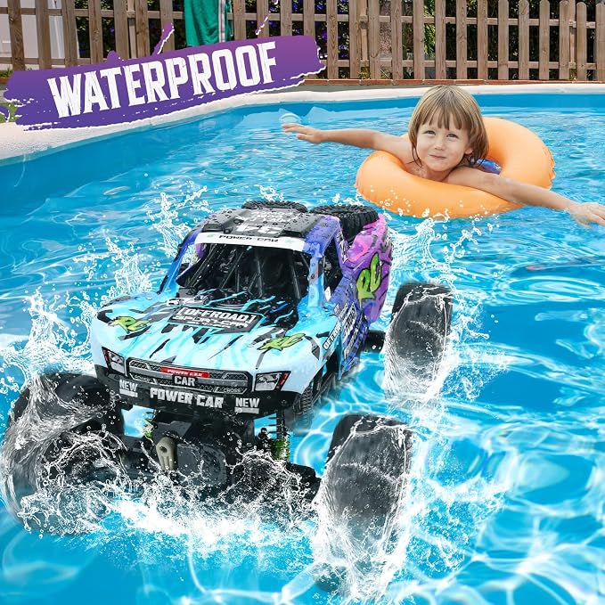 Remote Control Truck,1:12 4x4 Offroad Waterproof RC Trucks Large Amphibious Remote Control Car,Dual Motors Crawler Vehicle, Monster Toys with 2 Rechargeable Batteries, Best Gift for Kids Adults