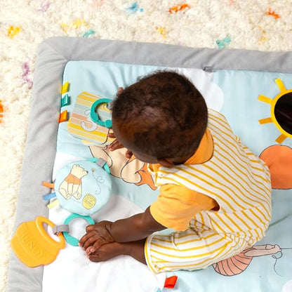 Bright Starts Disney Winnie THE Pooh Once Upon a Tummy Time Baby Play Mat, Tummy Time Mat and Play Gym, Blue, Newborn