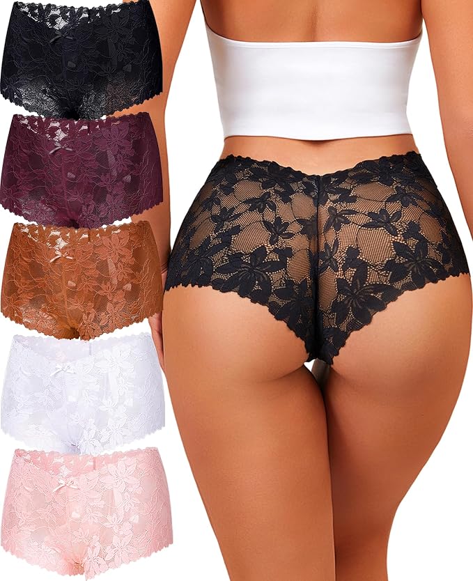 Take Talk Sexy Lace Underwear Panties Lingerie Gift for Women Wife 5 Pack Soft Cheeky Boy shorts Plus Size Underwear Women