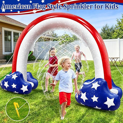 4th of July Inflatable Sprinkler for Kids, 8F * 5.5F 250th Anniversary Sprinkler Outdoor Water Toys for Kids Adults 4th of July Independence Day Summer Water Party Backyard Outside Games Activities