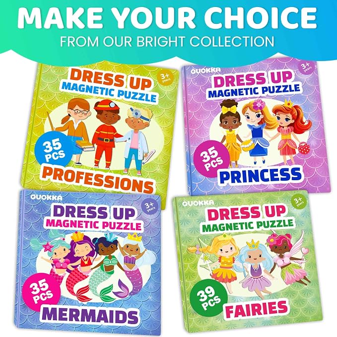 QUOKKA Magnetic Dress-Up Dolls for Girls Boys with 35 Magnetic Pieces - Creative Magnetic Play Set for Home or Travel - Perfect Magnetic Paper Dolls for Ages 3 and Up, Boost Storytelling with Mermaids