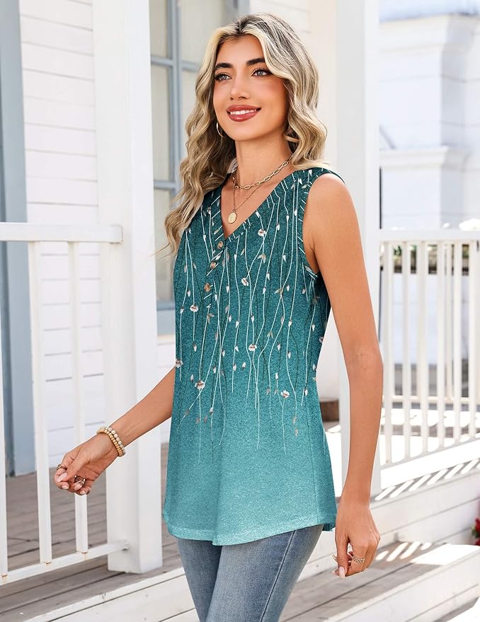 Zeagoo Tank Tops for Women 2026 Summer Top Henley Shirts Dressy Casual Loose Fit V-Neck Button Down Sleeveless Tshirt Blouse
