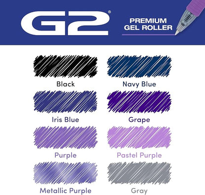 Pilot G2 Premium Gel Roller Pens, G2 Boost Purple Pens Pack, The Colors of Creativity, 8 Pack Pouch, Fine Point 0.7 mm, Assorted