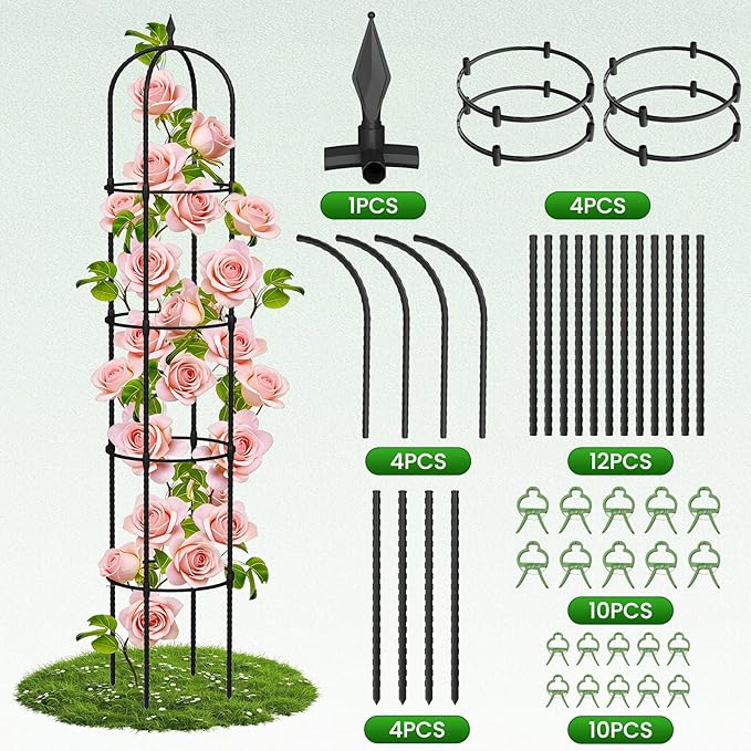 Garden Obelisk Trellis for Climbing Plants - 6.7FT Tall Weather-Resistant Rustproof Metal Plant Flower Support for Roses, Clematis, Tomatoes & Vines, Indoor/Outdoor Use, 11.8”D (2 Pack)