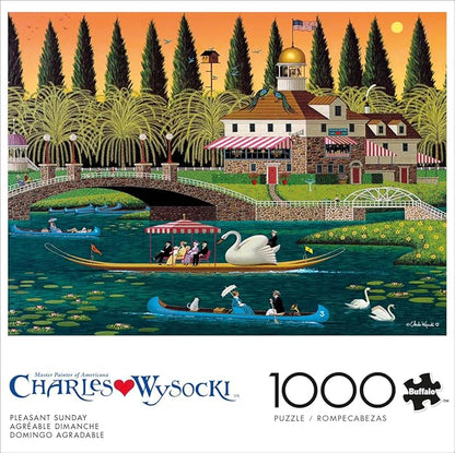 Buffalo Games Charles Wysocki - Pleasant Sunday - 1000 Piece Jigsaw Puzzle - 26.75 x 19.75 in, Includes Poster - Precision Cut Pieces - Jigsaw Puzzles for Adults 1000 Pc - Relaxing Activity
