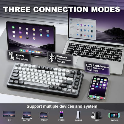 YUNZII B75 PRO 75% Wireless Mechanical Keyboard (Dark Grey,Cocoa V2) | Hot Swap Keyboard with Knob, Gasket Mount, Creamy Pre-lubed Switch for Smooth Typing, BT/USB-C/2.4G, for Gaming