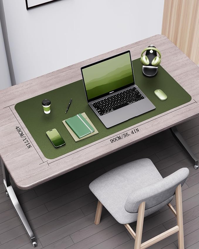 YSAGi Double-Sided Desk Pad, 35.4"x17"Leather Desk Mat, Eco Cork Desk Pad Protector,Large Mouse Pad,Waterproof Desk Blotter for Office/Home(Olive Green)