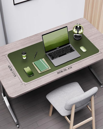YSAGi Double-Sided Desk Pad, 35.4"x17"Leather Desk Mat, Eco Cork Desk Pad Protector,Large Mouse Pad,Waterproof Desk Blotter for Office/Home(Olive Green)