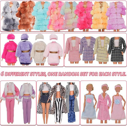 EuTengHao Winter Doll Clothing Set for 11.5 Inch Girl Dolls Includes Winter Fur Coat Nightwear Bathrobe Hat Dress Jacket Jeans Fashion Outfit for 30cm Girl Doll Girls Gift