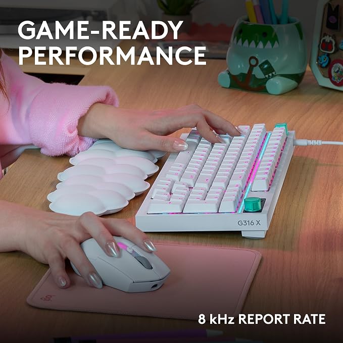 Logitech G316 X 98 MechanicalGaming Keyboard (Tactile) - White | Hot-Swappable Tactile Mechanical Switches, Gasket Design, PBT Keycaps, <8Khz, LIGHTSYNC RGB, Dot-Matxix LED Display, USB-C