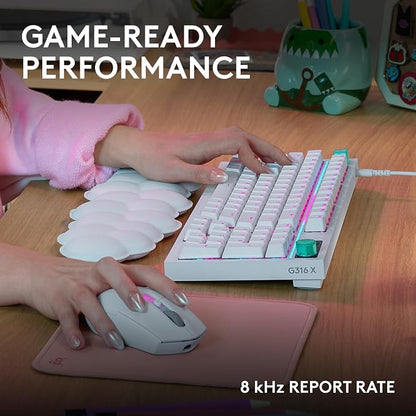 Logitech G316 X 98 MechanicalGaming Keyboard (Tactile) - White | Hot-Swappable Tactile Mechanical Switches, Gasket Design, PBT Keycaps, <8Khz, LIGHTSYNC RGB, Dot-Matxix LED Display, USB-C