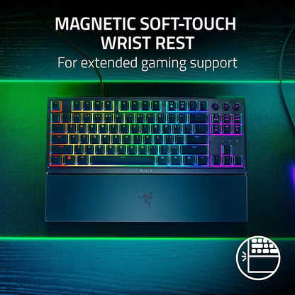 Razer Ornata V3 TKL Gaming Keyboard, Low-Profile Keys, Black | Mecha-Membrane Switches, UV-Coated Keycaps, Backlit Media Keys, 8-Zone RGB Lighting, Spill-Resistant, Magnetic Wrist Rest