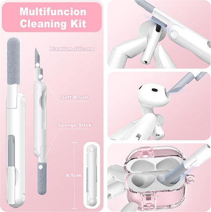for AirPods 4th Generation Case Cover 2024, Military-Grade Shockproof Transparent Anti-Yellowing, Charging Port Dust-Proof & Stand Design with Cleaning Kit for AirPods 4 Case, Crystal Pink