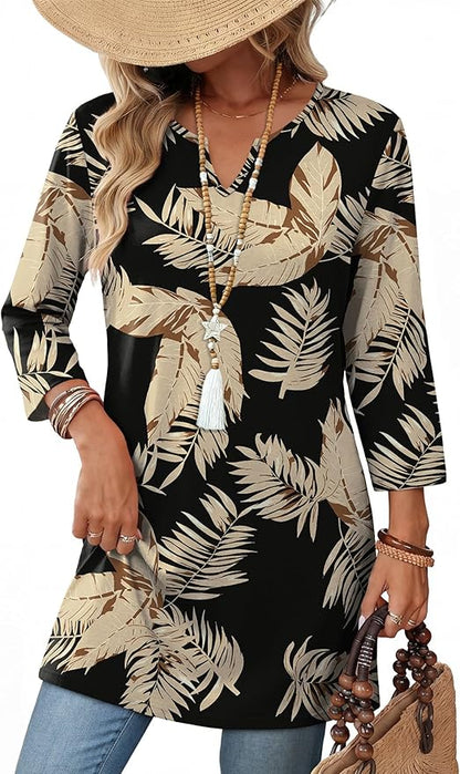 OFEEFAN Summer Boho Tops For Women 3/4 Length Sleeve Womens Tops Vacation Outfits