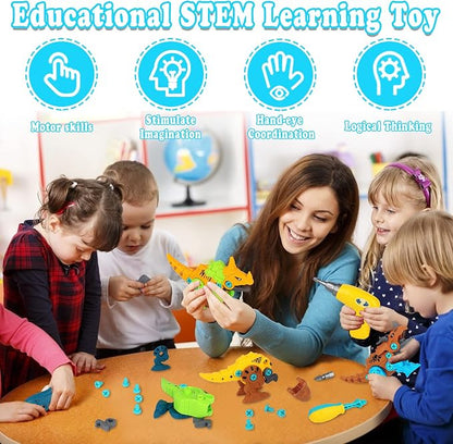 Elitoky Dinosaur Toys, Take Apart Dinosaur Toys for Kids, Educational Construction Building Sets with Electric Drill Storage Box - Birthday Gifts for Toddlers Boys Girls Age 3 4 5 6 7 8 Year Old