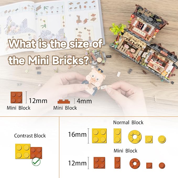 Chinese Street View Butcher Shop Mini Building Blocks, MOC Creative Building Toys Model Set for Girls 6-12 Years Old, 1105 PCS Simulation Architecture Construction Toy