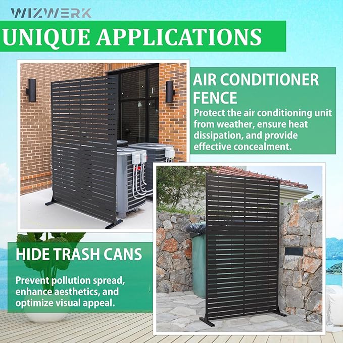 6FT Outdoor Metal Privacy Screen – Decorative Privacy Fence and Room/Garden Divider, Weather-Resistant Freestanding Panel with Stand, Durable Steel for Patio, Garden, Balcony, or Backyard