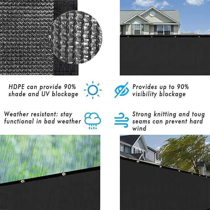 UPGRADE Privacy Fence Screen 8'x36' Black Outdoor 90% Visibility Blockage 170 GSM Mesh Shade Cover Panels for Backyard,Balcony,Home Decoration with Zip Ties,Customized Avaliable