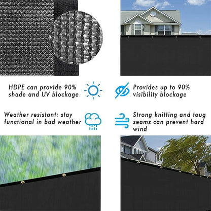 UPGRADE Privacy Fence Screen 8'x43' Black Outdoor 90% Visibility Blockage 170 GSM Mesh Shade Cover Panels for Backyard,Balcony,Home Decoration with Zip Ties,Customized Avaliable