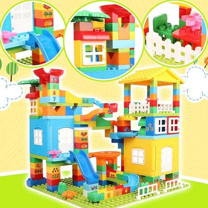 Marble Run Building Blocks with 6 Balls, 179 Pcs Big Castle Building Toy Set Compatible Classic Blocks Maze Track, Marble Runs for Kids 4-8, Stem Learning Toddler Toys Gifts for Boys Girls Kids