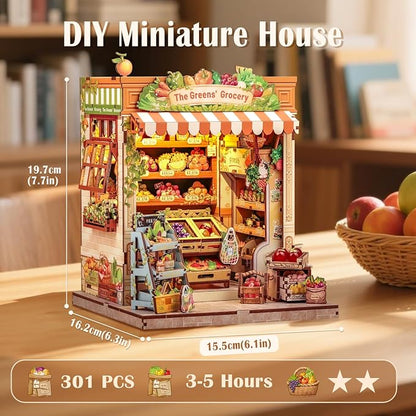 CUTEBEE Book Nook Kit - DIY Miniature House Dollhouse Kit for Adults, Booknook Tiny House Bookshelf Decor 3D Wooden Puzzle Model Building Set, Gifts for Family and Friends (The Greens’ Grocery)