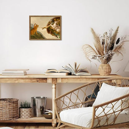 Framed Vintage Cat Canvas Wall Art, Funny Orange Cat Parody Classic Masterpiece Prints, Renaissance-Inspired Animal Artwork, Humorous Wall Decor for Living Room Bedroom Playroom – 12x16 inch