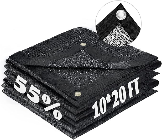 LOVE STORY 10x20FT 55% Black Shade Cloth Sun Shade Net with Grommets Sunblock Net Mesh Tarp for Garden,Plants Cover,Greenhouse and Patio