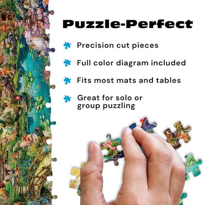 Buffalo Games - 1000 Piece Jigsaw Puzzle Aimee Stewart Merry Mushroom Village Picnic, Made in USA, Premium Recycled Board, Full-Color Poster, Giftable