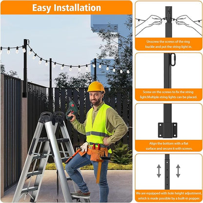 10 Pack String Light Poles,2.8 Ft Light Poles for Outside String Lights,Outdoor Lights Pole with Fork,Metal Poles Stand for Patio Deck Backyard