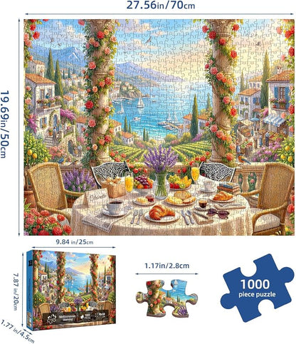 Mediterranean Morning Puzzles for Adults 1000 Pieces,Challenging Jigsaw Puzzles for Adults,Difficult Impossible Puzzle for Family Game Night,Recycled Paper Jigsaw Puzzle,Gifts for Boys Girls