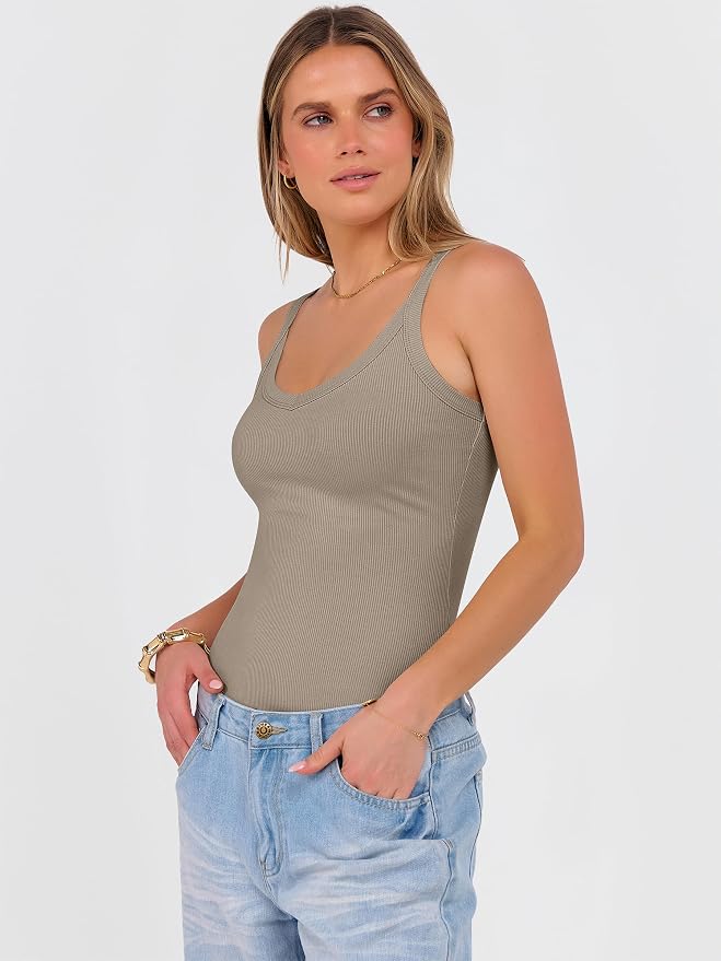ANRABESS V Neck Tank Tops for Women Ribbed Knit Camisole 2026 Summer Casual Sleeveless Slim Fitted Basic Cami Shirts Clothes