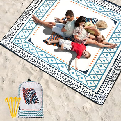 WIWIGO Beach Blanket Waterproof Sandproof Beach Mat 79" X 83"/10'x9'for 2-8 Adults Quick Drying Outdoor Picnic Mat Beach Accessories for Travel, Camping, Hiking