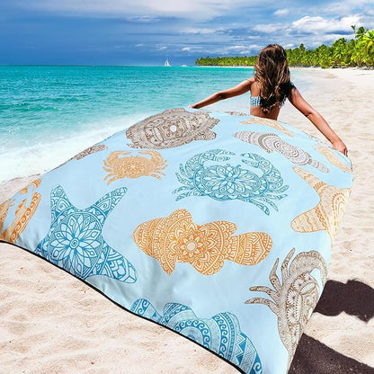 WIWIGO Beach Blanket Waterproof Sandproof Beach Mat 79" X 83"/10'x9'for 2-8 Adults Quick Drying Outdoor Picnic Mat Beach Accessories for Travel, Camping, Hiking