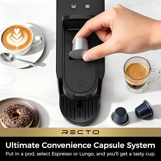 CHULUX RectoCafé Espresso Coffee Machine for Nespresso Original Capsule Pod | Extra Mini Design, 20 Bar Professional Italian Pump, Food-Grade Materials, Quiet with Low-Vibration Brewing for Home & Office