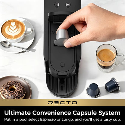 CHULUX RectoCafé Espresso Coffee Machine for Nespresso Original Capsule Pod | Extra Mini Design, 20 Bar Professional Italian Pump, Food-Grade Materials, Quiet with Low-Vibration Brewing for Home & Office