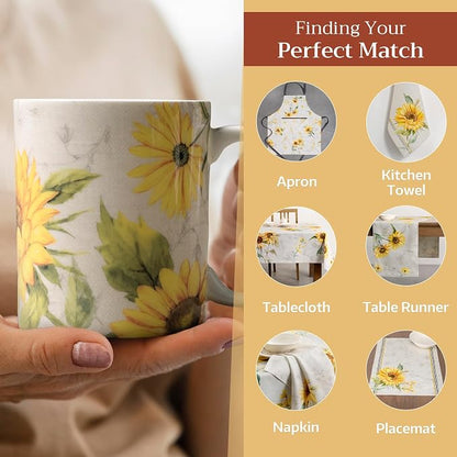 Maison d' Hermine Coffee Mug with Handles Tea Cups (12 Ounce, Pack of 1) | Fine Bone China Coffee Mugs for Hot Beverages Cappuccino Latte Home Restaurant Hotel Spring Summer -Candice - Helianthe