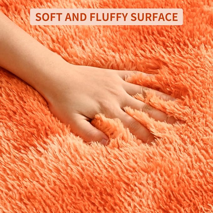 Tepook Orange Area Rugs for Living Room Bedroom, 5x8 Fluffy Shaggy Fuzzy Rug for Kids Room, Large Plush Shag Carpet for Nursery Dorm Classroom Playroom Home Decor Aesthetic