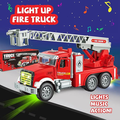 Toddler Boy Toys, Fire Trucks for Toddlers 3-5, Lights Music Toy Cars with 1 Rotating Extend Ladder, Firetrucks with 2 Opening Doors, Baby Toys for 3 4 5 6 Year Old Boy, Kids Christmas Birthday Gift