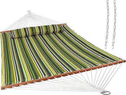 Sunnydaze Quilted Outdoor Hammock with Spreader Bars - Heavy-Duty 450-Pound Capacity Double Hammock for Outside - Melon Stripe