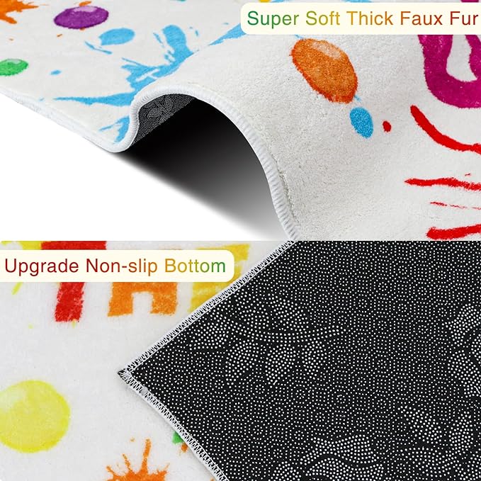 Colorful Kids Rug, Washable Rug for Kids, Handprints Area Rugs for Kids Bedroom, Non-Slip Play Mat Ultra Soft Thick Indoor Plush Rugs for Playroom Classroom Nursery Decor (9'2" X 6'7")