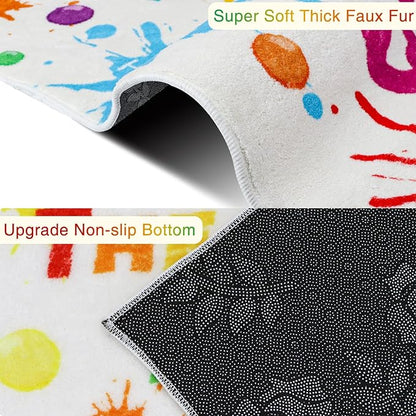 Colorful Kids Rug, Washable Rug for Kids, Handprints Area Rugs for Kids Bedroom, Non-Slip Play Mat Ultra Soft Thick Indoor Plush Rugs for Playroom Classroom Nursery Decor (78.7 X 59 INCH)