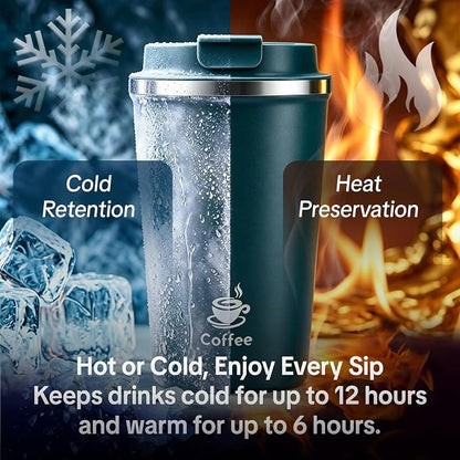 17oz Travel Coffee Mug ,Leakproof Vacuum Coffee Cup Insulated Tumbler | 304 Stainless Steel, Double-Wall Vacuum Insulated, Leakproof, Fits Hot & Cold Drinks Car Cup Holders, Travel, Office