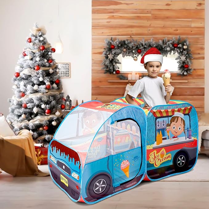 Kiddzery Ice Cream Truck Play Tent for Kids - Pretend Play Toy Food Set - Pop Up Icecream Playhouse Toys with Music Button - Birthday Gift for Girls & Boys - Indoor & Outdoor Tents for Toddlers & Baby