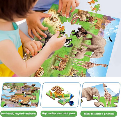 Puzzles for Kids Ages 6-8 Year Old, 100 Piece Grassland Animals Jigsaw Puzzle for Toddler Children Learning Educational Puzzles Toys for Boys and Girls - Every Piece is Unique