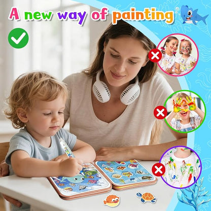 Double-Sided Magical Water Coloring Book for Kids, Reusable Quiet Water Reveal Activity Book with Water Pen, Creative DIY Water Drawing Painting Sticker Busy Books for 3 +Year Old Boys Girls Toddlers