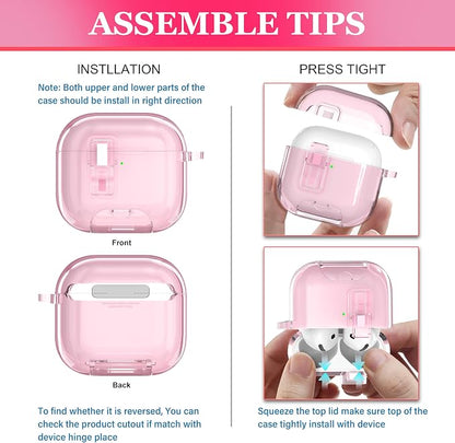 for AirPods 4th Generation Case Cover 2024, Military-Grade Shockproof Transparent Anti-Yellowing, Charging Port Dust-Proof & Stand Design with Cleaning Kit for AirPods 4 Case, Crystal Pink