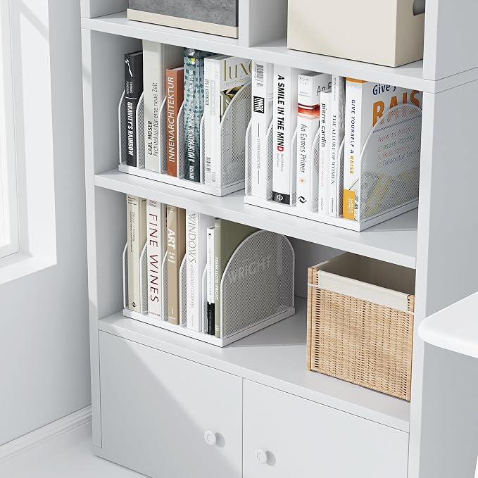 gianotter Desktop File Organizer with 5 Compartments | Desk Organizer Paper Organizer for Desk Workspace Organizers for Office Supplies (White, Upright Style)