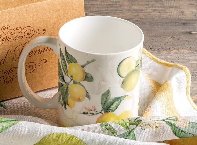 Maison d' Hermine Coffee Mug with Handles Tea Cups (15 Ounce, Pack of 2) | Fine Bone China Coffee Mugs for Hot Beverages Cappuccino Latte Home Restaurant Hotel Spring Summer -Limoncello