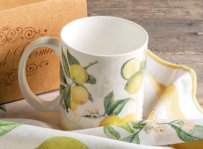 Maison d' Hermine Coffee Mug with Handles Tea Cups (15 Ounce, Pack of 2) | Fine Bone China Coffee Mugs for Hot Beverages Cappuccino Latte Home Restaurant Hotel Spring Summer -Limoncello